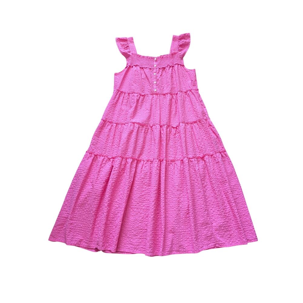 Old Navy Flutter-Sleeve Tiered Midi Dress Womens XL Pink Cottage Barbie Prairie